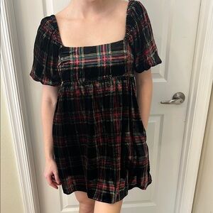 Christmas Plaid Babydoll Mini Dress